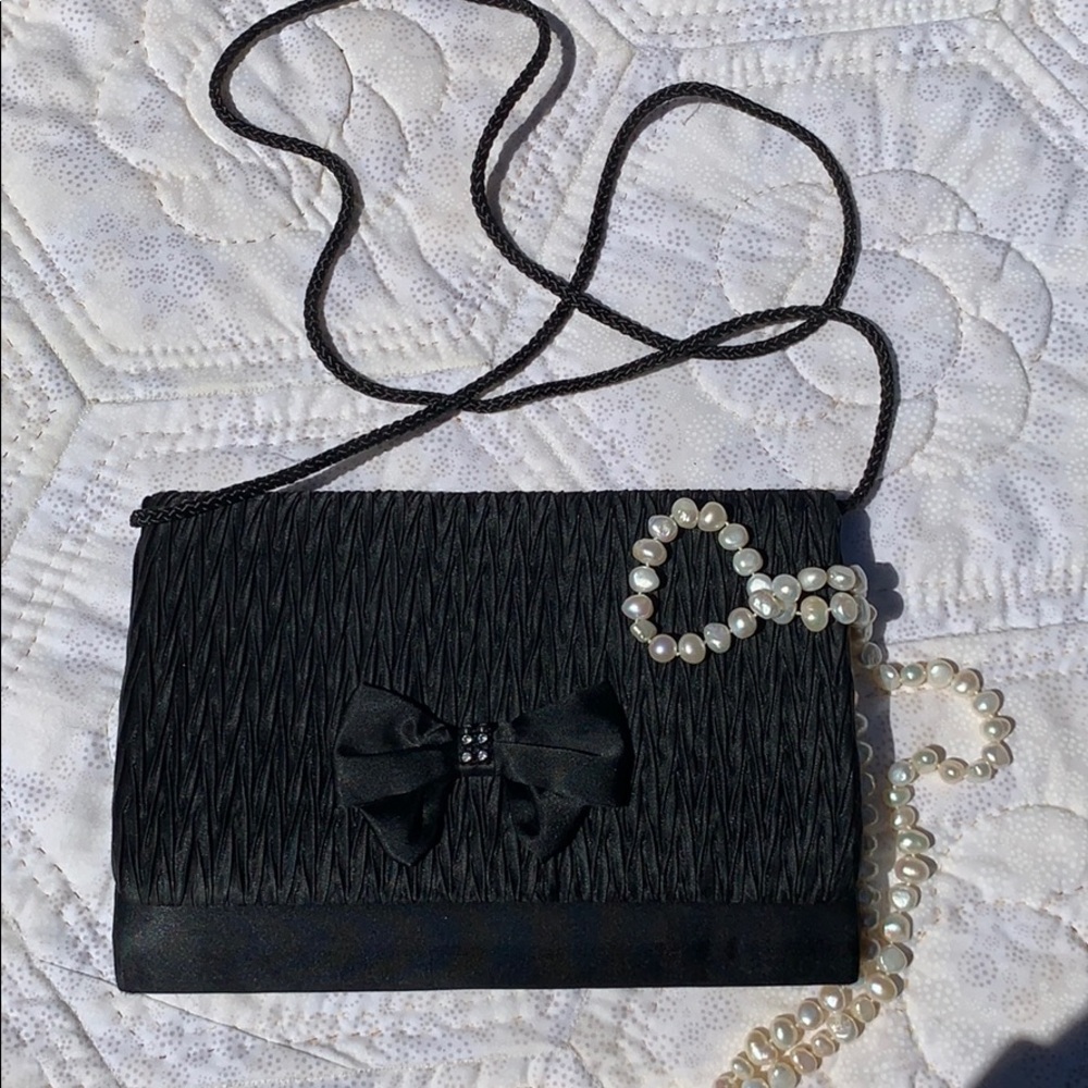Black satin evening bag